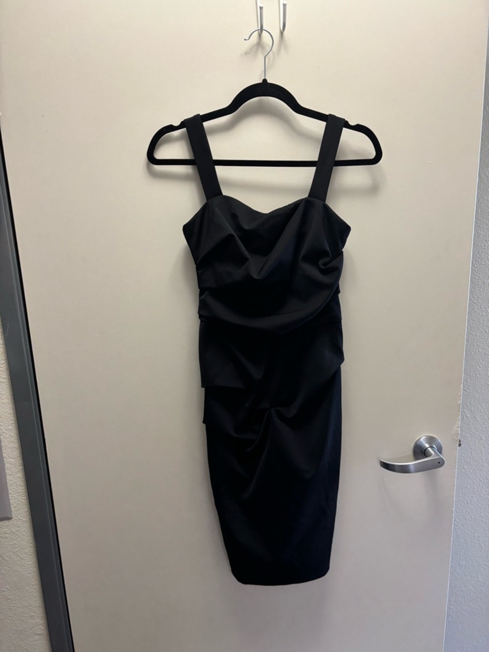 Trina Turk Black Ruched Midi Dress with Wide Straps